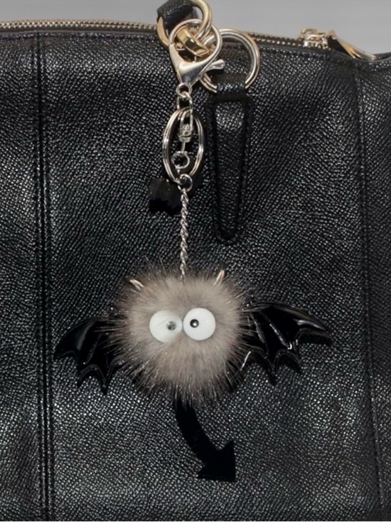 Accessories - 🦇NEW Bat Fluffy Pom Pom Bag Charm/ Keychain Googly Eyes Brown Cute Goth Spooky